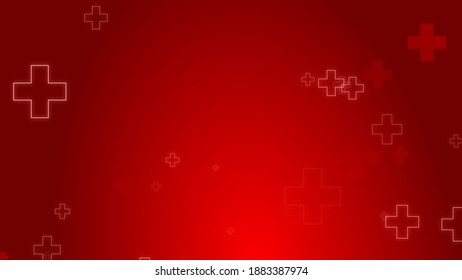 Medical Health Red Cross Neon Light Shapes Pattern Background. Abstract Healthcare With Emergency Concept.