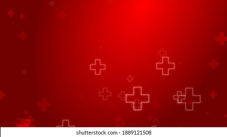 Medical Health Red Cross Neon Light Shapes Pattern Background. Abstract Healthcare With Emergency Concept.