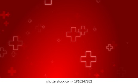 Medical Health Red Cross Neon Light Shapes Pattern Background. Abstract Healthcare With Emergency Concept.