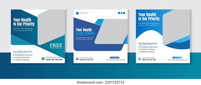 Medical healthcare social media post design bundle - Powered by Shutterstock