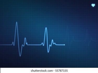 Medical Heart Monitor (electrocardiogram) Measuring Heartbeat Rate With Blue Background And Heart Symbol