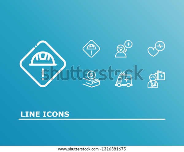 Medical icon set and accident with cardiac care,\
charity and ambulance. Cardiogram related medical icon  for web UI\
logo design.