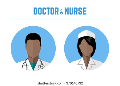 Medical icons. Doctor and nurse of african american ethnic people avatars. Flat style design - Powered by Shutterstock