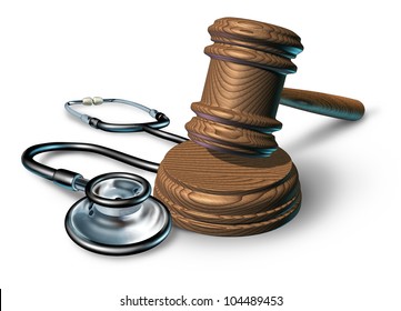 Medical Malpractice And The Legal Proceedings In A Work Injury Concept With A Stethoscope And A Judge Gavel Or Mallet As A Symbol Of Financial Insurance Law  Issues In Health Care And Medicine.