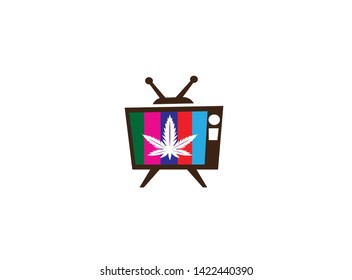 Medical Marijuana Cannabis Hemp Logo Design Illustration In An Old Tv Shape Colors Icon