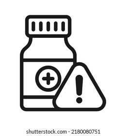 Medical Overdose Pill Or Capsule Icon, Dangerous Drug Line Or Linear  Illustration .