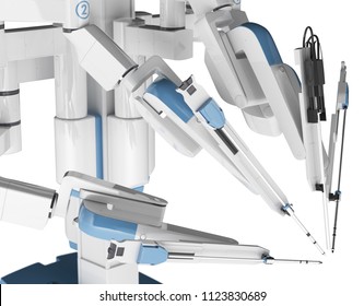 Medical Robot Surgery. Modern Medical Technologies. Robotic Arm Isolated On White Background. 3D Rendering