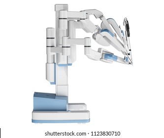 Medical Robot Surgery. Modern Medical Technologies. Robotic Arm Isolated On White Background. 3D Rendering