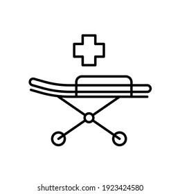 Medical Stretcher With Bed And Mat Icon. Emergency Equipment. Adjustable Stroke Width.