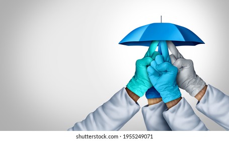 Medical team protection disease prevention as a group of doctors and health care workers holding an umbrella as united diverse health care professionals with 3D illustration elements. - Powered by Shutterstock