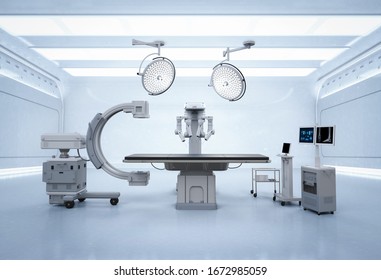 Medizintechnik-Konzept mit 3D-Rendering-Chirurgie-Roboter im Chirurgie-Raum