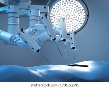 Medical Technology Concept With 3d Rendering Surgery Robot In Surgery Room