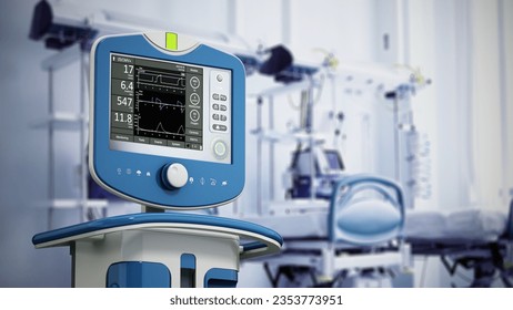 Medical ventilator device in hospital room. 3D illustration.