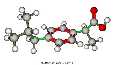 Medication Ibuprofen Optimized Molecular Structure On A White Background