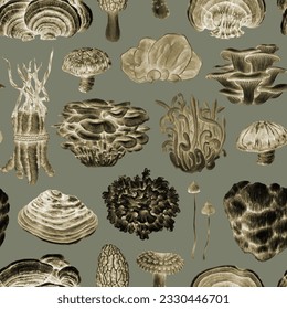 Medicinal mushrooms seamless pattern