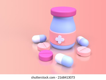 Medicine And Drug For Drugstore Category Concept Illustration Landing Page Template For Background 3D Render