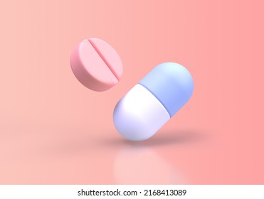 Medicine And Drug For Drugstore Category Concept Illustration Landing Page Template For Background 3D Render