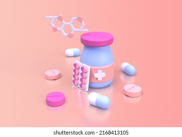 Medicine And Drug For Drugstore Category Concept Illustration Landing Page Template For Background 3D Render