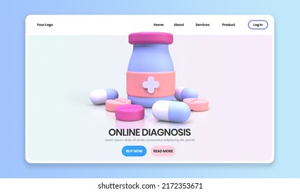 Medicine And Drug For Drugstore Category Concept Illustration Landing Page Template For Background 3D Render