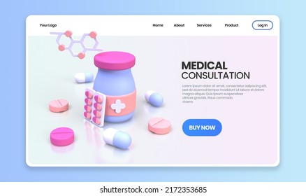 Medicine And Drug For Drugstore Category Concept Illustration Landing Page Template For Background 3D Render