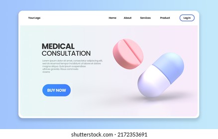 Medicine And Drug For Drugstore Category Concept Illustration Landing Page Template For Background 3D Render