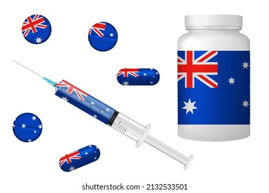 Medicine Elements In Colors Of National Flag. Concept Clip Art On White Background. Australia