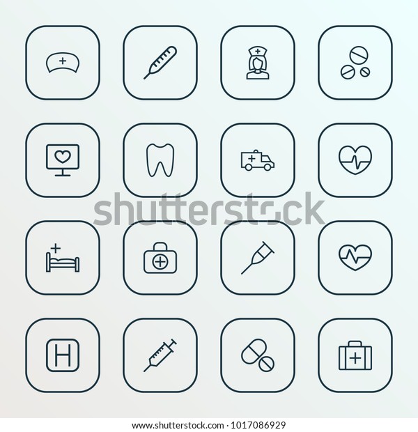 Medicine\
icons line style set with case, heartbeat, nurse and other stand \
elements. Isolated  illustration medicine\
icons.