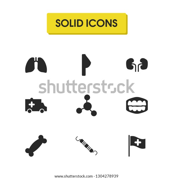 Medicine icons set with kidneys, aid car and\
chest elements. Set of medicine icons and breast concept. Editable \
elements for logo app UI\
design.