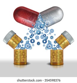 Medicine Interaction And Multipurpose Drug Or Safety Concerns Of Combining Pharmaceutical Drug Or Medicinal Supplements Concept As Two Bottles Of Prescription Drugs United Create A New Medical Pill.