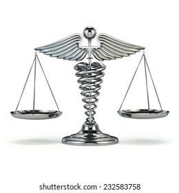 Medicine and justice. Caduceus symbol as scales. Conceptual image. 3d