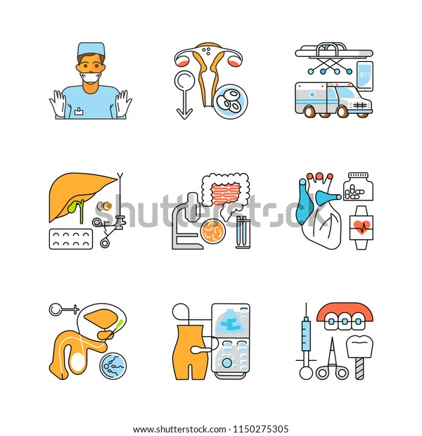 Medicine outline\
flat icons set. Medical symbols isolated on white background.\
Vector illustration eps\
10.
