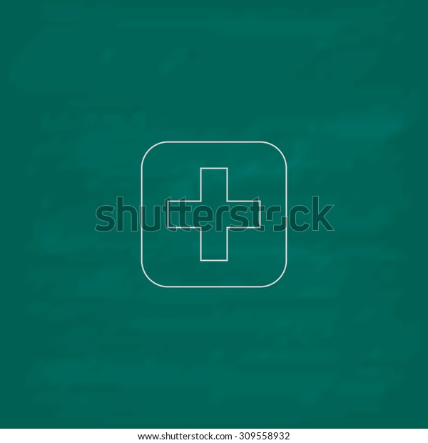 Medicine. Outline icon. Imitation draw with white\
chalk on green chalkboard. Flat Pictogram and School board\
background. Illustration\
symbol