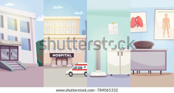 Medicine vertical banners\
with medical center hospital ambulance car and doctor offices \
illustration