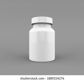 Medicine White Pill Bottle Isolated On A White Background, 3D Render.