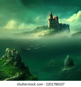 Medieval castle between darkness and the ocean - Shutterstock ID 2201788107