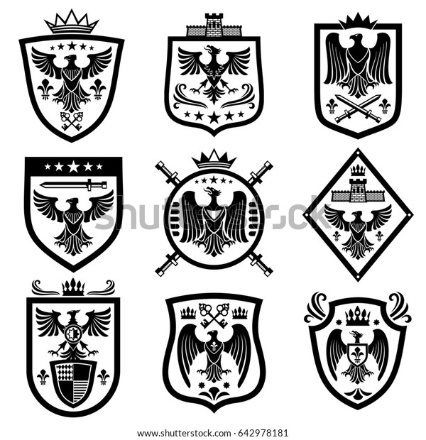 Medieval Eagle Heraldry Coat Arms Emblems Stock Illustration 642978181