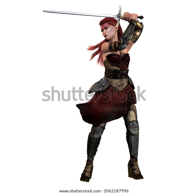 Medieval Fantasy Warrior Woman Sword On Stock Illustration 2062187996 ...