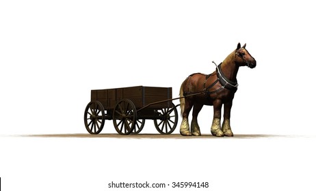 Medieval - Horse And Carriage - Isolated On White Background