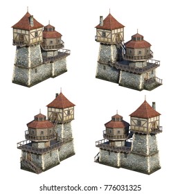 Medieval House Set. 3D Illustration