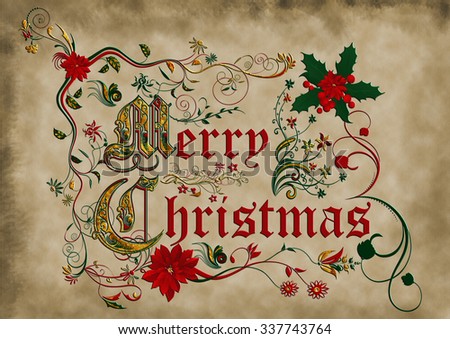 Medieval Illuminated Manuscript Page Ornaments Decorated Stock Medieval illuminated manuscript page with ornaments and decorated inscription