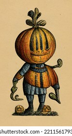 Medieval Illustration Of Pumpkin Head Man