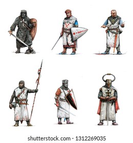 Medieval Knights Illustration Set 6 Crusaders Stock Illustration ...