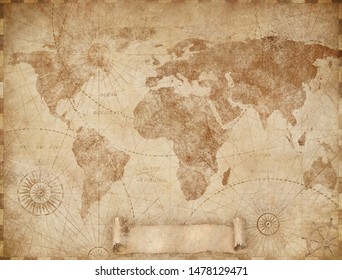 Medieval old world map illustration based on image furnished by NASA