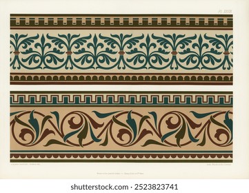 Medieval pattern. The Practical Decorator and Ornamentist by G.A Audsley and M.A. Audsley. Vintage Medieval pattern art drawing illustration, old Medieval pattern painting art print. Medieval pattern