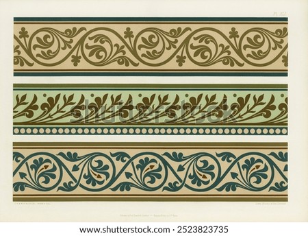 Medieval pattern. The Practical Decorator and Ornamentist by G.A Audsley and M.A. Audsley. Vintage Medieval pattern art drawing illustration, old Medieval pattern painting art print.