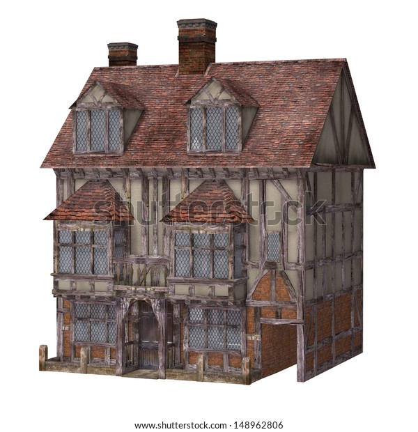 白い背景に中世の町の家 のイラスト素材 148962806