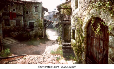 A Medieval Village, Without People, 3D Illustration.