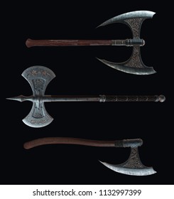 Medieval Weapons Isolated On Black Background Stock Illustration