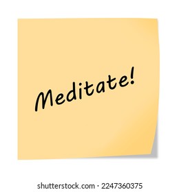 Meditate 3d illustration post note reminder on white with clipping path