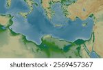 Mediterranean Sea - Eastern Basin, excluding sub-basins on a colored elevation map of its surroundings